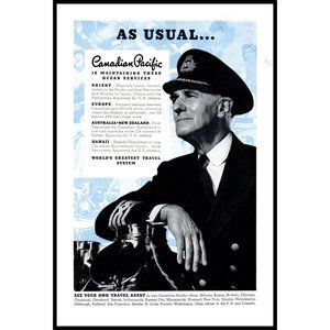 1940 Canadian Pacific Cruise Ship Oceanliner Captain Hat Vintage Print Ad Photo